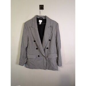 H&M Womens Blazer Double Breasted Houndstooth Black White Size S